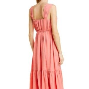 NWT Kobi Halperin Womens Strapped Sasha Coral Pink Midi Tiered Dress Sz M
